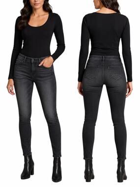 D-ID Revolve Quilted Side Striped Skinny Jeans Black Wash Size 31